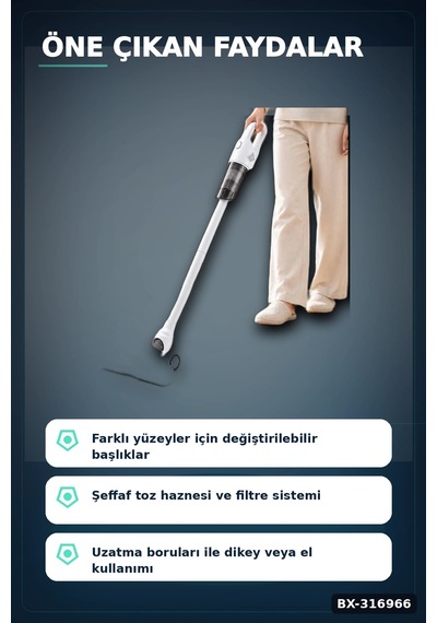 Dikey Süpürge Şarjlı Kablosuz El Süpürgesi 2'si 1 Arada Ev Araç Temizliği Bx-316966