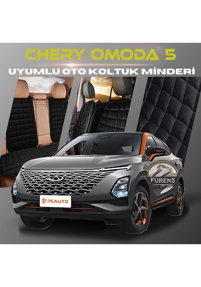 Chery Omoda 5 Siyah Tay Tüyü Cepli & Terletmez Sırtlı Oto Koltuk Minder Seti - Koruma Kılıfı  Ön & Arka Set