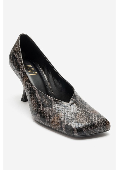 Luvi Shoes Hertz Siyah Gri Desenli Kadın Topuklu Ayakkabı