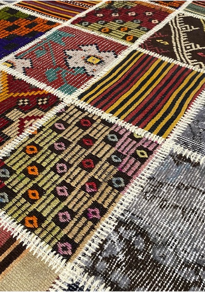 Vintage Halı Özel Tasarım Patchwork Koleksiyonu Çok Renkli