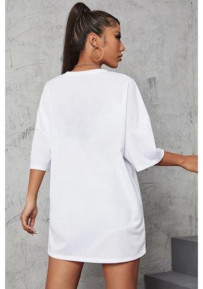 Unisex Malibu Baskılı Tasarım Tshirt Beyaz
