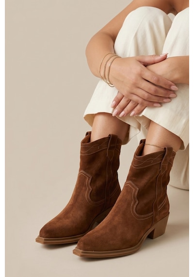 Sovenso Arizona Hakiki Deri Desert Süet Taba Western Kovboy Çizmesi