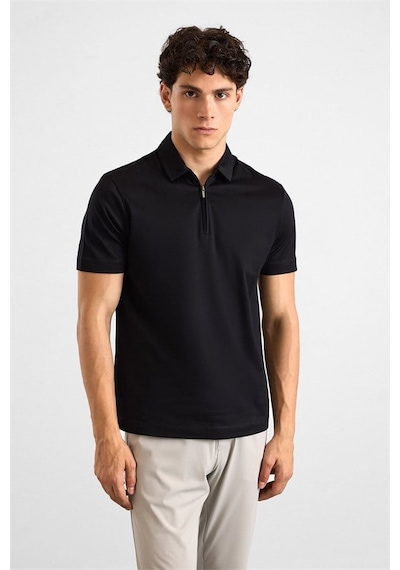 Süvari Siyah Regular Düz Fermuarlı Polo Yaka Tişört Ts1014000443-s09