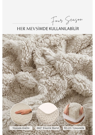 Süper Yumuşak Jakar Kadifemsi Peluş Lastikli Fitted Çarşaf Seti Kaymaz Tek/çift Kişilik Bej Açık Bej