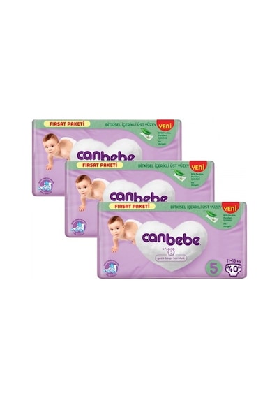 Canbebe Bebek Bezi Fırsat Paketi 5 Beden Junior 11-18kg 40 Adet 3'lü