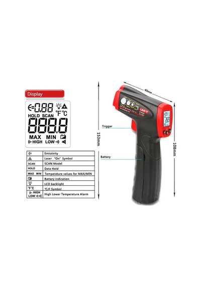 Unı-t Ut300s Lazer Termometre Kızılötesi Temassız Sıcaklık Ölçer N11.523