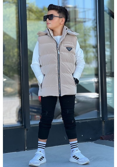 Pina Kids Erkek Çocuk Çıtçıt Kapüşonlu Nova Kumaş Şişme Yelek Ylk3026 Camel