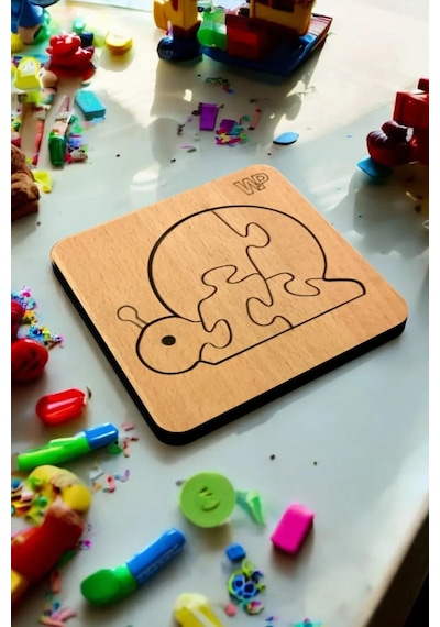 Plywood Ahşap Boyanabilir Çocuklar Puzzle Salyangoz Boya Setli