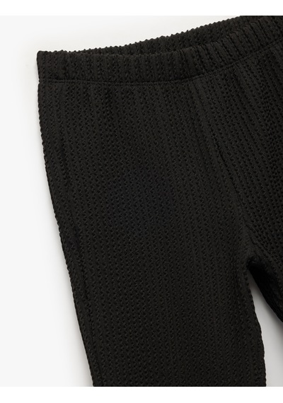 Koton Beli Lastikli Dokulu Basic İspanyol Paça Pantolon Siyah 6wkg40020ak Siyah