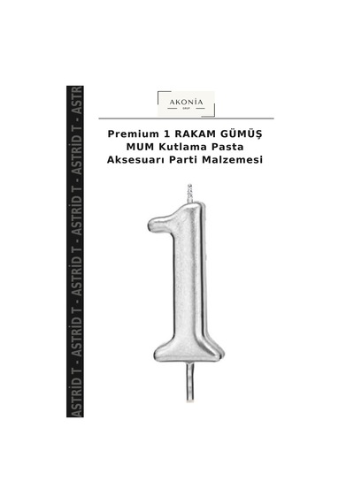 Premium 1 Rakam Gümüş Mum Kutlama Pasta Aksesuarı Parti Malzemesi