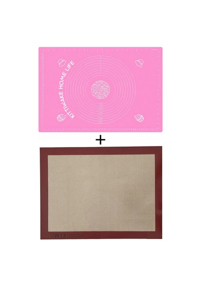 Pembe Silikon Hamur Açma Matı 45x65 Cm + Isıya Dayanıklı Pişirme Altlığı 30x40 Cm Diğer