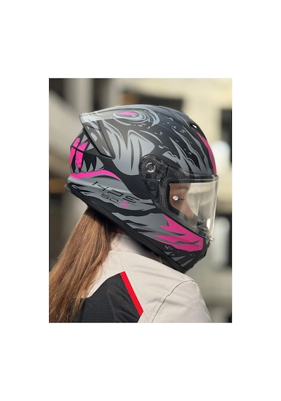 50.x Sharkbıte Mat Siyah-gri-pembe Kask Şeffaf Vizör Şeffaf