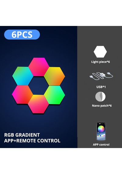 Rgb Led Akıllı Altıgen Duvar Lambası Kumandalı Gece Işığı RGB