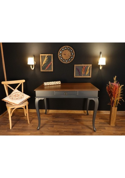 Wooding-Mobilya Wooding 120 Cm Çekmeceli Masif Antrasit Ceviz Çalışma Masası