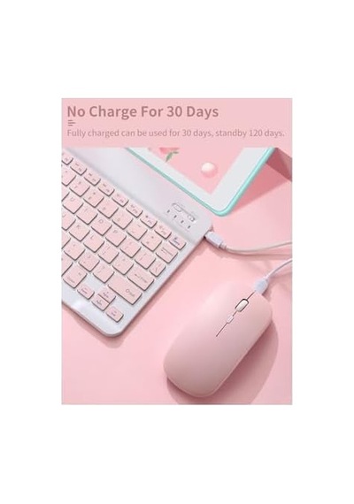 Mk-4 Kablosuz Ergonomik Apple-android-windows Manyetik Tablet Kılıf Uyumlu Klavye Mouse Kiti Türkçe Q Klavye Pembe