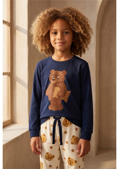 Katia&bony Çocuk Uykucu Teddy Desenli Kutulu Pijama Takımı Lacivert Lacivert