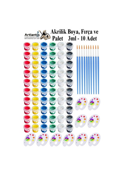 Akrilik Boya 3 Ml 6 Renk Resim Fırçası Ve Paleti 10 Paket Mini Küçük Akrilik Boya Taş Ahşap Seramik Tuval Alçı Tuval Çok Renkli