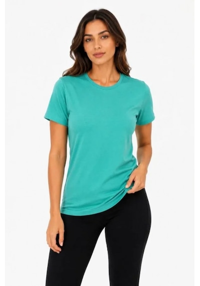 Efnaz Style Basic Tişört Bisiklet Yaka Kısa Kol Günlük Yazlık Slim Fit T-shirt - Su Yeşili