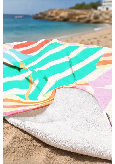 Çizgili Renkli Modern Plaj Havlusu - Tropikal Pastel Marine Stil Hızlı Kuruyan Mikrofiber Havlu Bulut Yosun