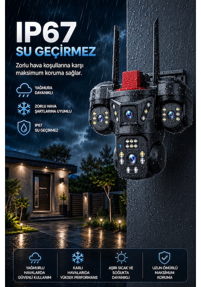 4 Kameralı 12mp Wifi Adaptörlü Gece Görüşlü Hareket Bildirimi Gönderen Güvenlik Kamerası