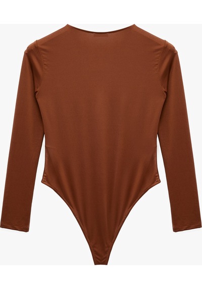 Koton Bisiklet Yaka Uzun Kollu Bodysuit Kahverengi 7wak80003ek Kahve