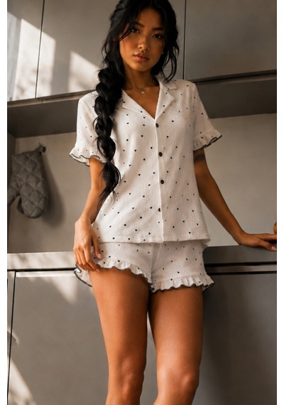 Kadın Cool Elastanlı Beyaz Pijama Takımı Yazlık
