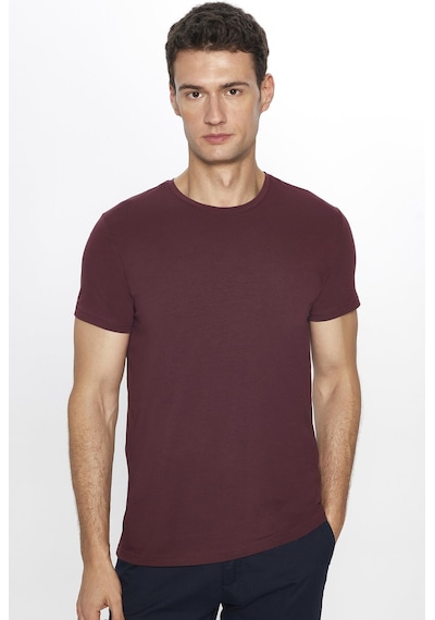 Tudors Erkek Slim Fit Dar Kesim Pamuklu Yumuşak Dokulu Esnek Kumaş Düz Basic Bordo Bisiklet Yaka Tişört-31551-bordo Bordo
