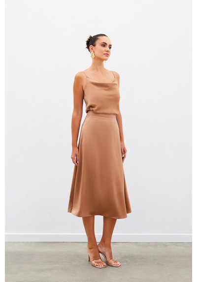 Sateen Midi Boy Saten Etek - Camel-134961 CAMEL