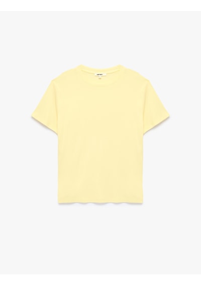 Koton Pamuklu Kısa Kollu Bisiklet Yaka Oversize Basic Tişört Sarı 6sak50524ek
