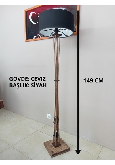 Balsa Dekor Ahşap Lambader Ceviz Gövde Siyah