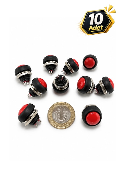 Yaylı Basmalı Kırmızı Anahtar 12 Mm On Off 10 Adet Pbs-33b 2 Pin 1a 250v Mini Yuvarlak Su Geçirmez Anahtar Pbs33b