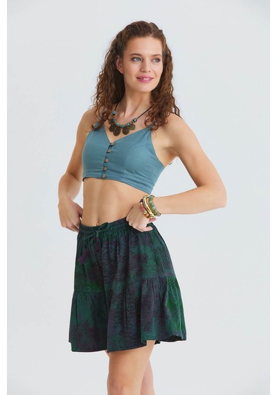 İnce Askılı Düğme Detaylı Crop Bluz Mavi