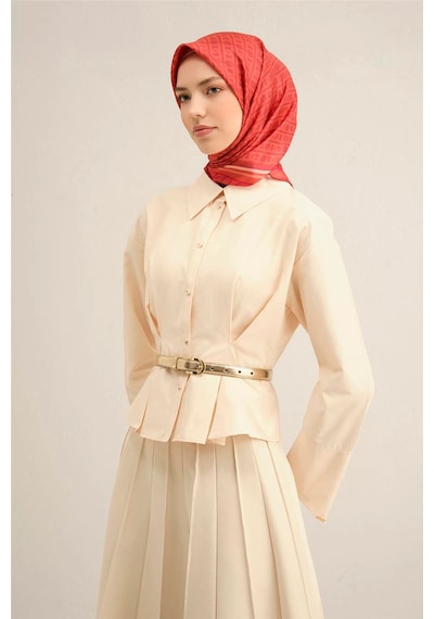 Armine Soyut Desenli Saf İpek Sura Eşarp -9301d Nar