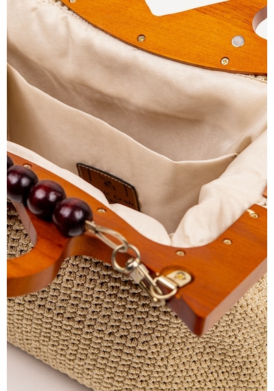Fabric Craft Bag El Çantası Örgü Floş İplik Ahşap Saplı Açık Bej
