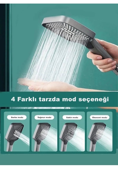 3 Fonksiyonlu Geniş Çoklu Fonksiyonlu Banyo Duş Başlığı Yeni Nesil Başlık Duş Başlığı Krom - Siyah