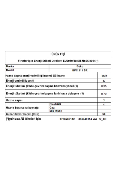Beko BFC 211 SR 66 L Ankastre Fırın Siyah