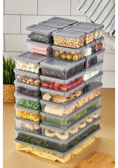 Multi Box 32 Parça 4 Farklı Boy Saklama Kabı Seti - Dondurucu & Mikrodalga Uyumlu Gri