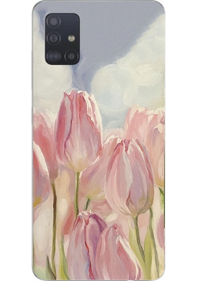 Samsung Galaxy A51 Uyumlu Pembe Laleler Baskılı Silikon Kılıf Renkli