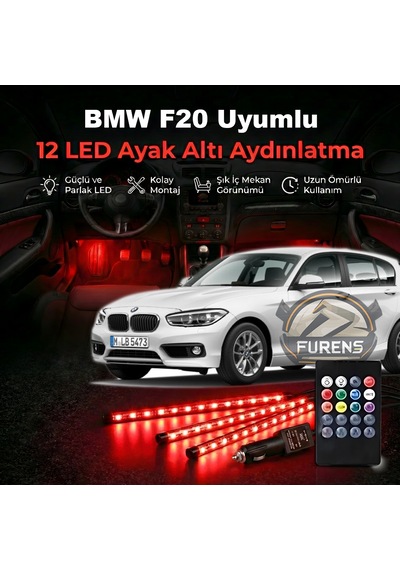 Bmw F20 Uyumlu Rgb Ayak Altı Led 12 Led Kumandalı Müzik Duyarlı Araç İçi Aydınlatma 7 Renk 12v 1