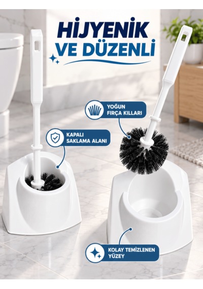 Beylini Tuvalet Klozet Fırçası Seti Wc Banyo Temizlik Fırçası Ve Kabı Beyaz
