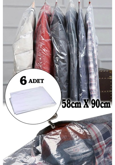 Elbise Kılıfı Şeffaf Elbise Torbası Poşeti 6 Adet 58x90cm DG042