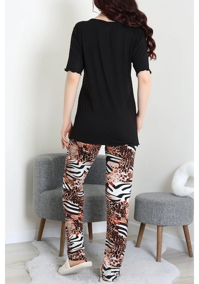 Modi Dantelli Pijama Takımı Siyah - 71502.1773. Açık Bej - Siyah