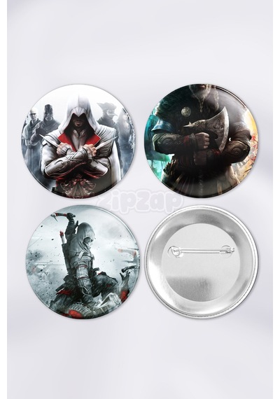 Assassin's Creed Video Oyun Bilgisayar Oyunu Çanta Süsü Rozet İğneli Buton Rozet Seti 3 Adet Çok Renkli