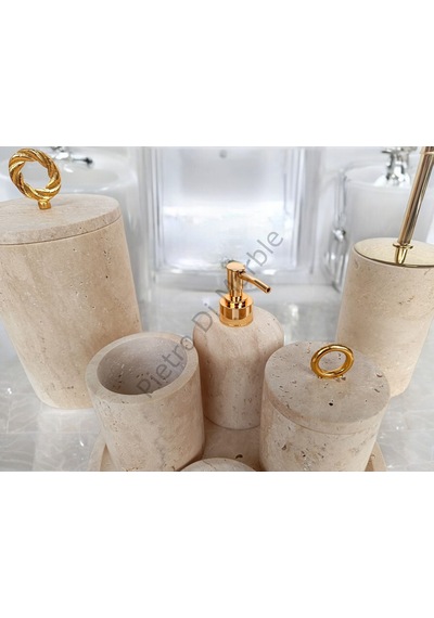 Sarı Traverten Klasik Model 7 Parça Gold Renk Halka Aksesuarlı Banyo Seti Sarı Traverten