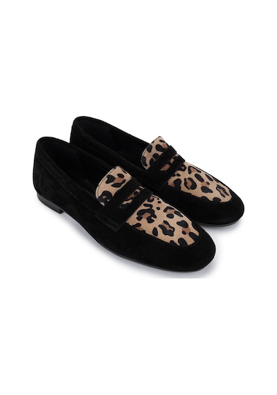 Tamer Tanca Kadın Hakiki Deri Siyah Süet Loafer Ayakkabı 961 555 Bn Ayk Y25 Syh Suet/leopar SIYAH SUET