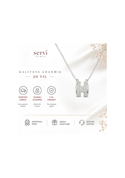Servi 925 Ayar Gümüş Zirkon Taşlı H Harfi Kolye-447