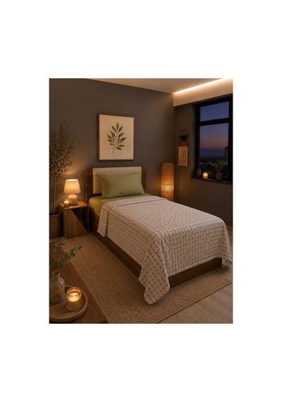 %100 Pamuk Pikolu Tek Kişilik Pike Seti - Lastikli Çarşaf - 160 X 220 Cm Yeşil Yeşil