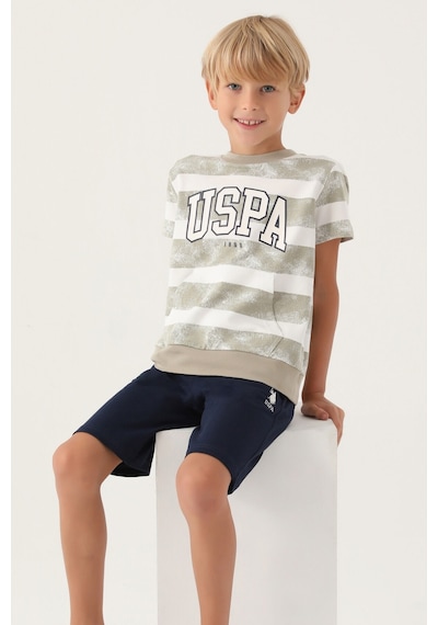 U.S. Polo Assn. U.s. Polo Assn Lisanslı Kangaroo Pocket Açık Haki Erkek Çocuk Bermuda Takım 5274-43096 Açık Haki