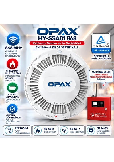 Opax Hy-ssa01 868 Mhz Kablosuz Duman Ve Isı Dedektörü En 14604 & En 54