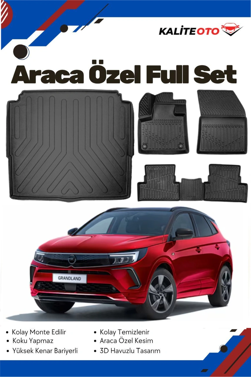 Opel Grandland 2023 Model Yumuşak Paspas+alt Bagaj Havuzu Seti